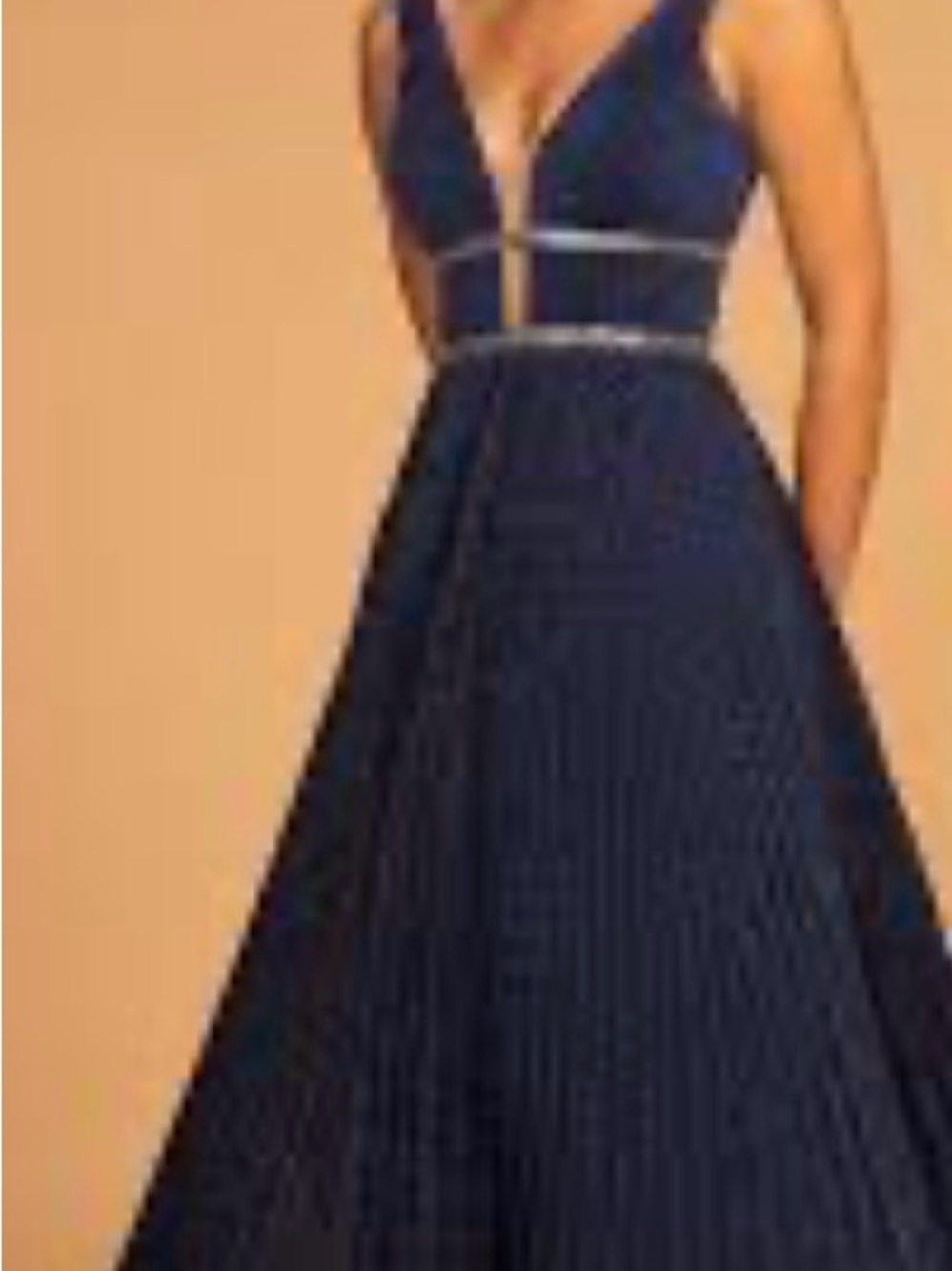 Navy V-Neck A-Line Evening Dress